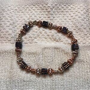 Two-Tone Women's Beaded Bracelet - Rose Gold & Black Accent